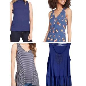 Lot of 4 ModCloth Sleeveless tops Pinata peplum crochet stripes navy blue XXS